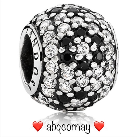 EUC Pandora 791170NCK Silver Shimmering Blossom Bead w/ Clear & Black Pave CZ - Picture 1 of 6